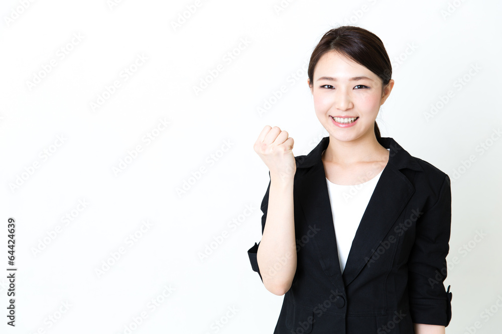 asian businesswoman cheering on white background asian businesswoman cheering on white background