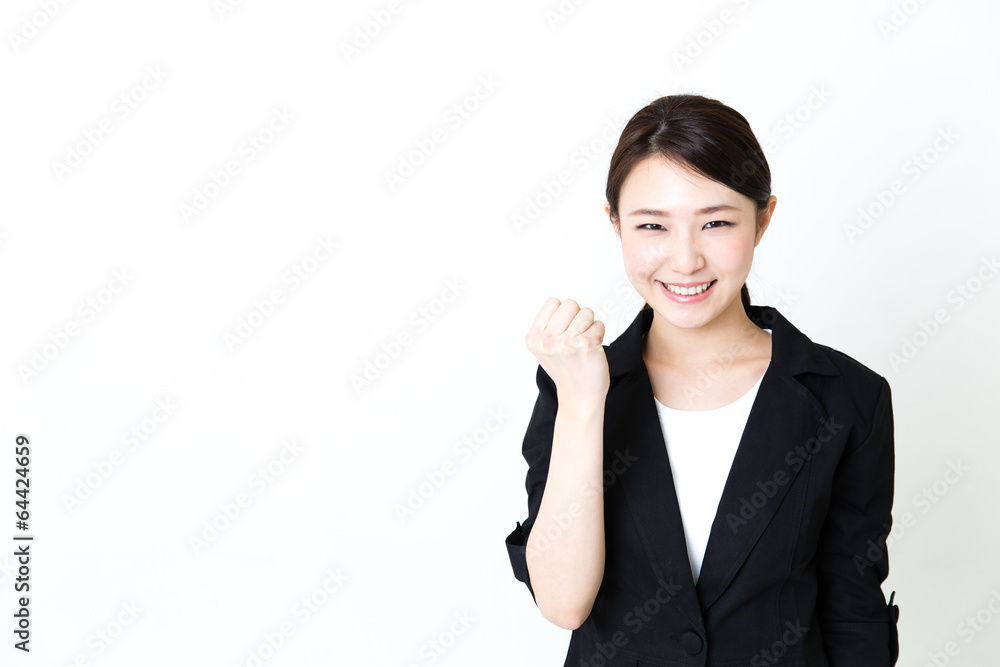 asian businesswoman cheering on white background asian businesswoman cheering on white background