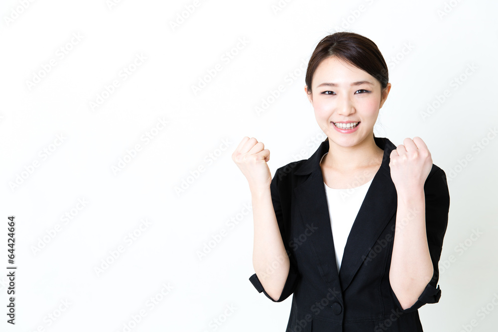 asian businesswoman cheering on white background asian businesswoman cheering on white background