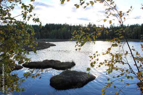 Lake in front of a forest and clouds in Värmland, Sweden photo