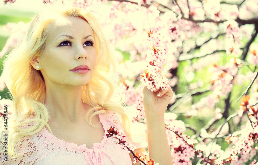 Blonde Girl with Cherry Blossom. Blonde Girl with Cherry Blossom.