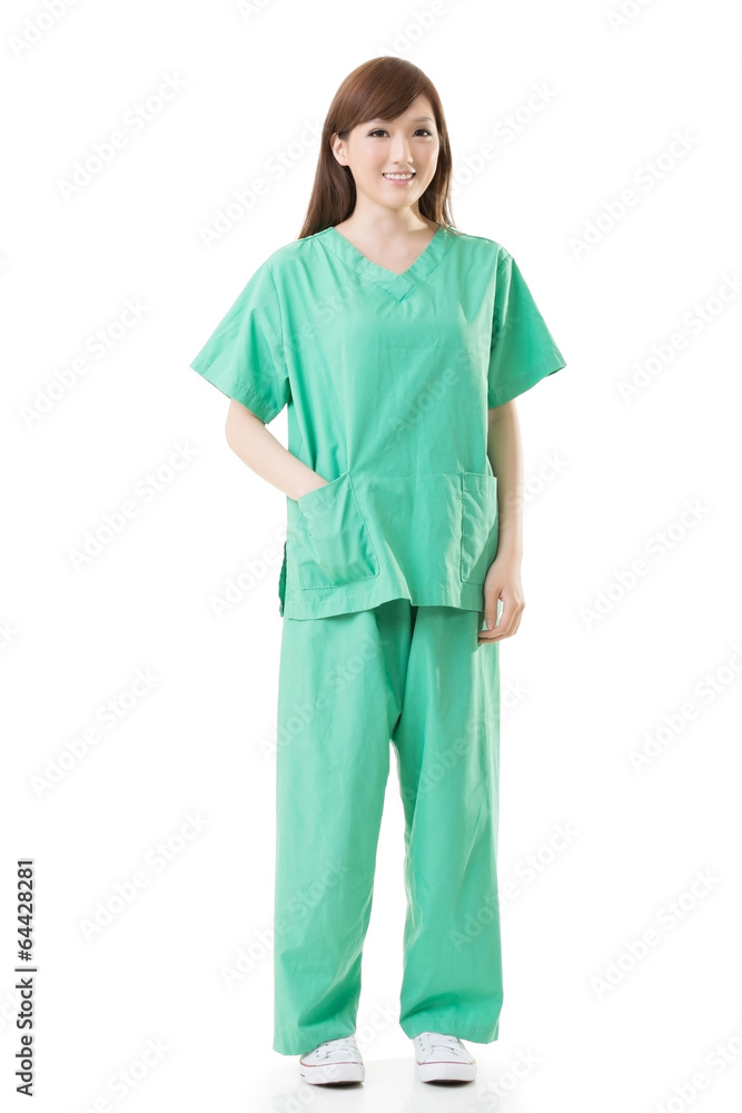 Asian doctor woman wear a isolation gown or operation gown