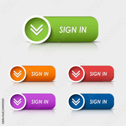 Colored rectangular web buttons sign in