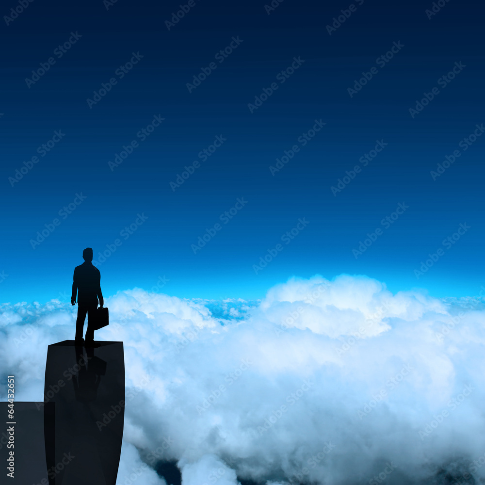 businessman stands successfully on building top Looking Towards businessman stands successfully on building top Looking Towards