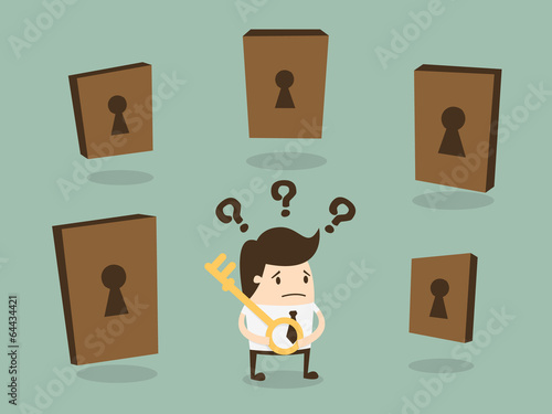 Businessman choosing the right door