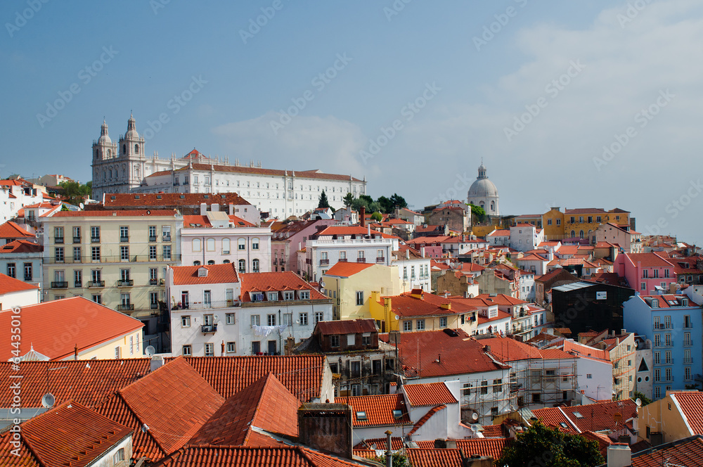 Fototapeta premium Lisbon city, Portugal. View on sunny day from San Jorge Castle