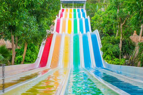Colorful waterslides in water park