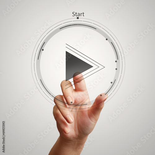 hand press play button sign to start or initiate projects as con
