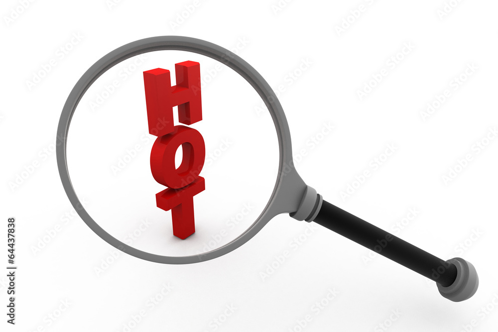 hot 3d letters under the magnifier glass . hot 3d letters under the magnifier glass .