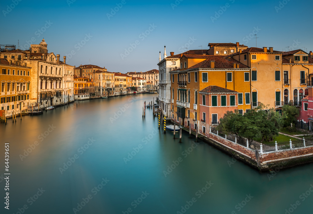 View on Grand Canal from Accademia Bridge at Sunrise, Venice, It
