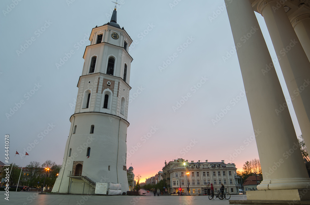 Sunset in Cathedral Square of Vilnius, Lithuania