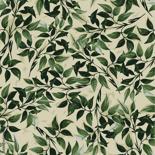 Seamless vrctor floral pattern with green ficus leaves photo