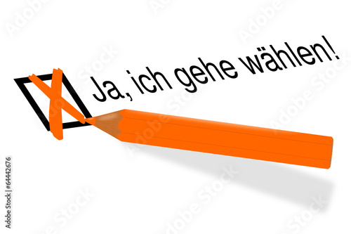 oranger Buntstift, Kreuz, Ja, ich gehe wählen!