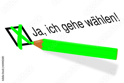 grüner Buntstift, Kreuz, Ja, ich gehe wählen!