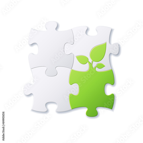 Puzzles and green leaf vector