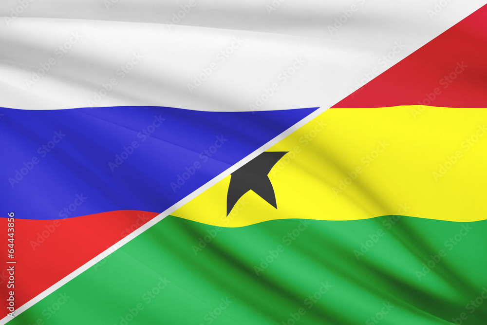 Obraz premium Series of ruffled flags. Russia and Republic of Ghana.