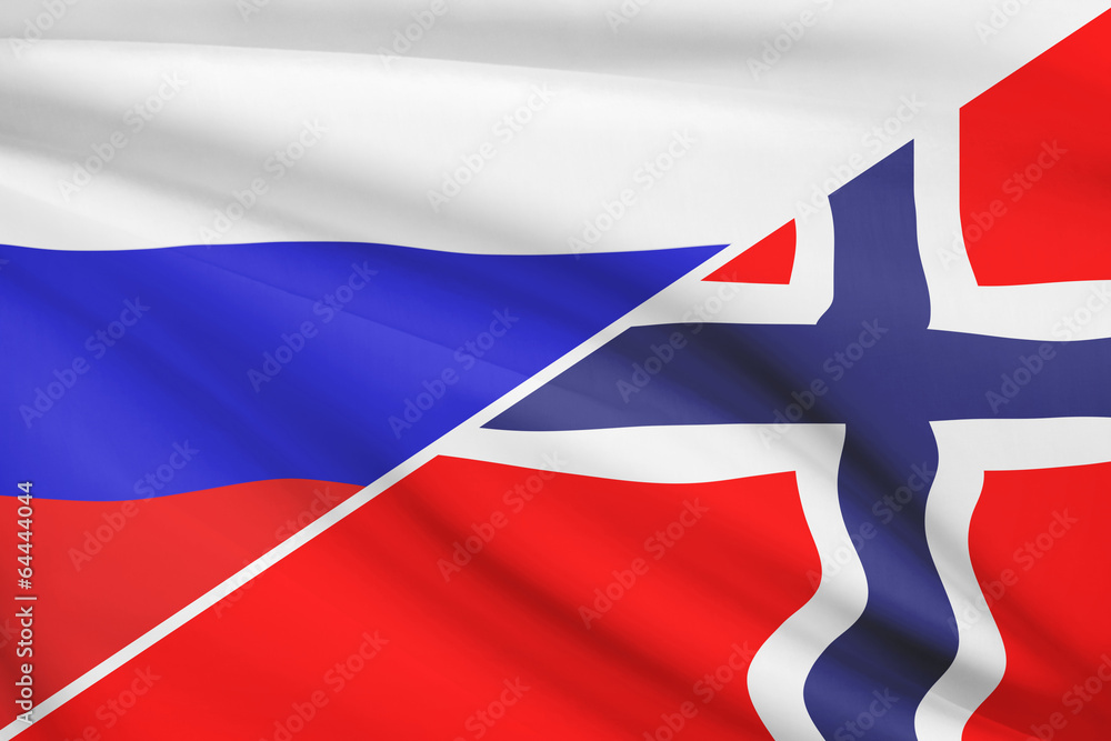 Series of ruffled flags. Russia and Kingdom of Norway. Series of ruffled flags. Russia and Kingdom of Norway.