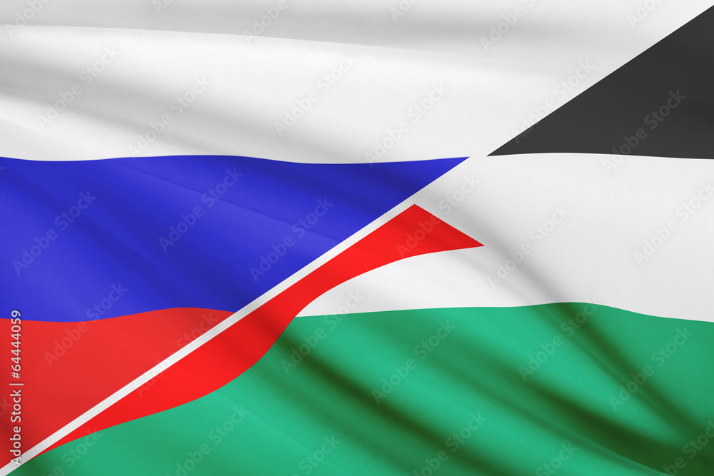 Series of ruffled flags. Russia and State of Palestine. Series of ruffled flags. Russia and State of Palestine.