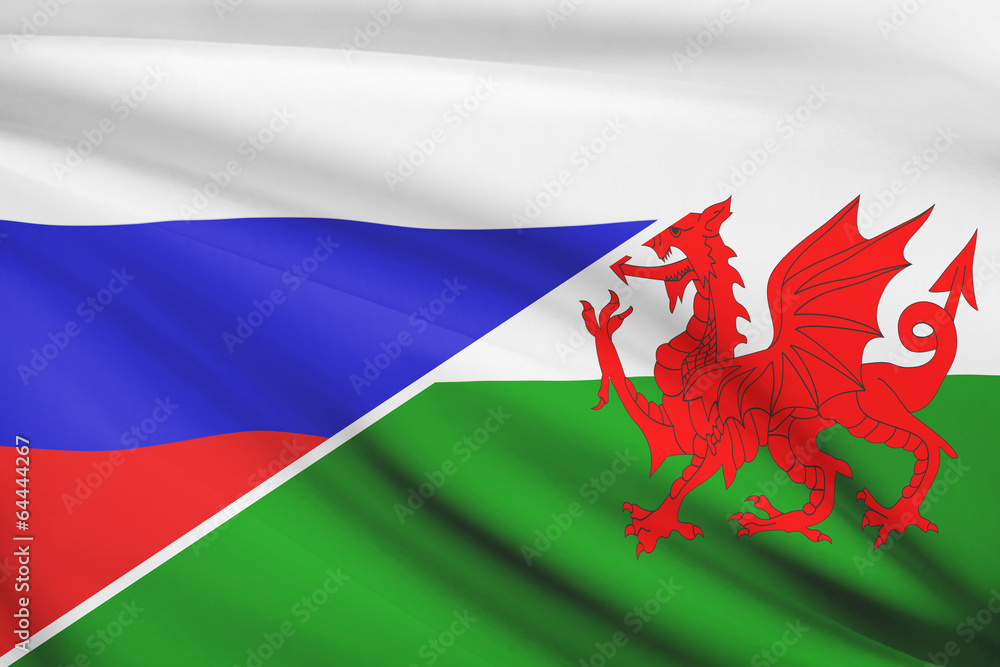 Series of ruffled flags. Russia and Wales - Cymru. Series of ruffled flags. Russia and Wales - Cymru.