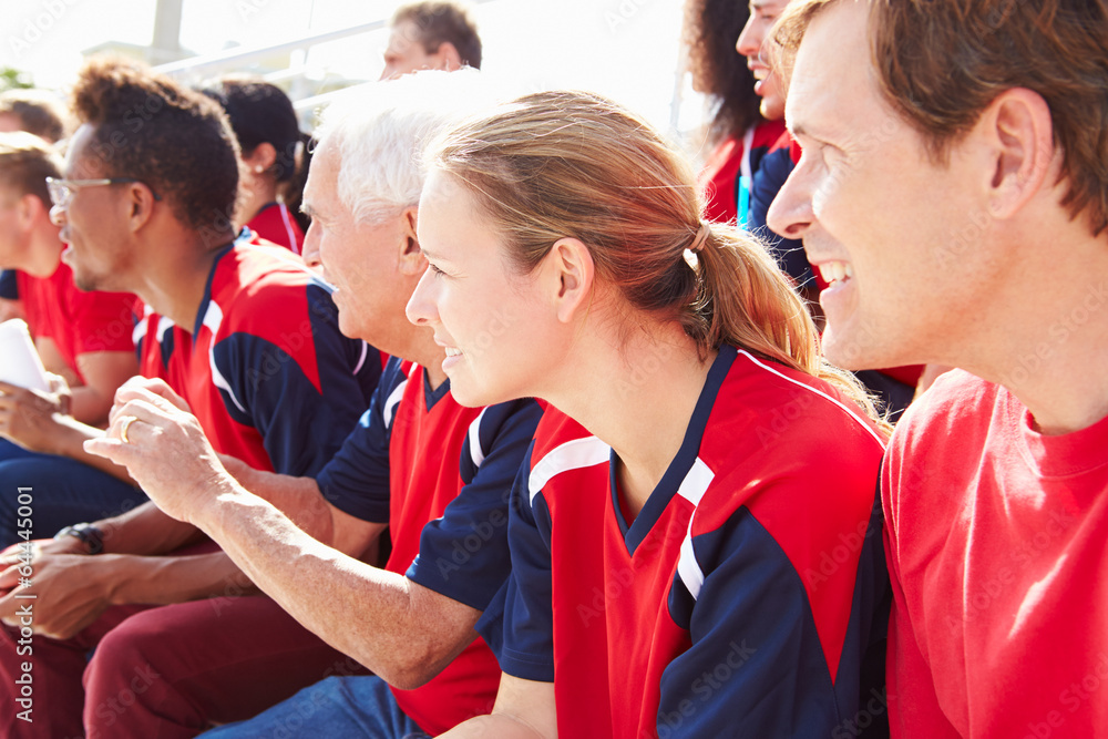 Obraz premium Spectators In Team Colors Watching Sports Event