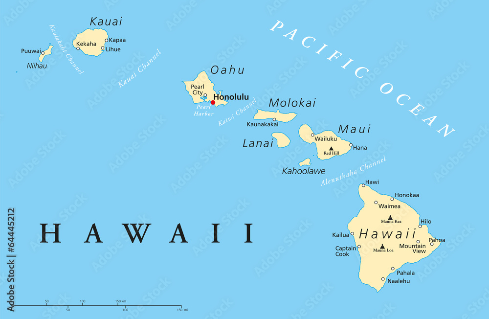 Naklejka premium Hawaii Islands Political Map