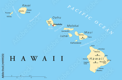 Hawaii Islands Political Map photo