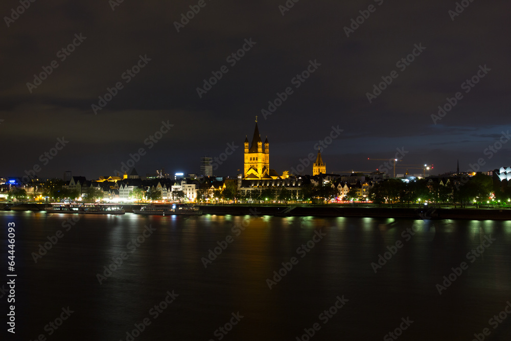 Cologne on the Rhine river at night