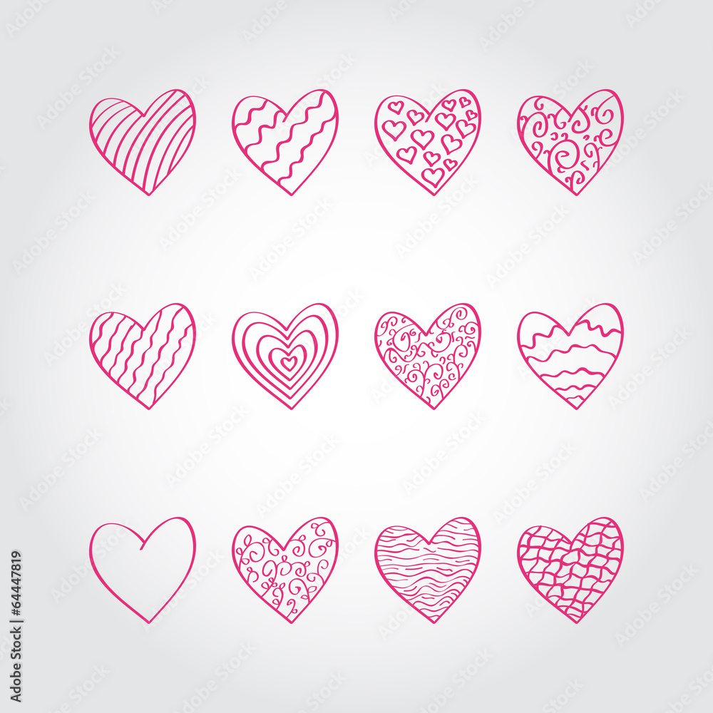 Set of hand drawn hearts