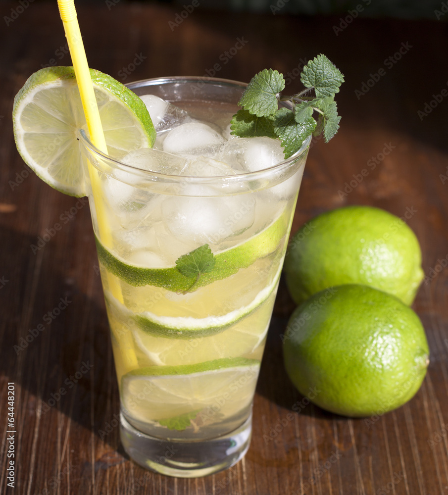 Mojito with fruit lime, mint leaves and ice. Mojito with fruit lime, mint leaves and ice.