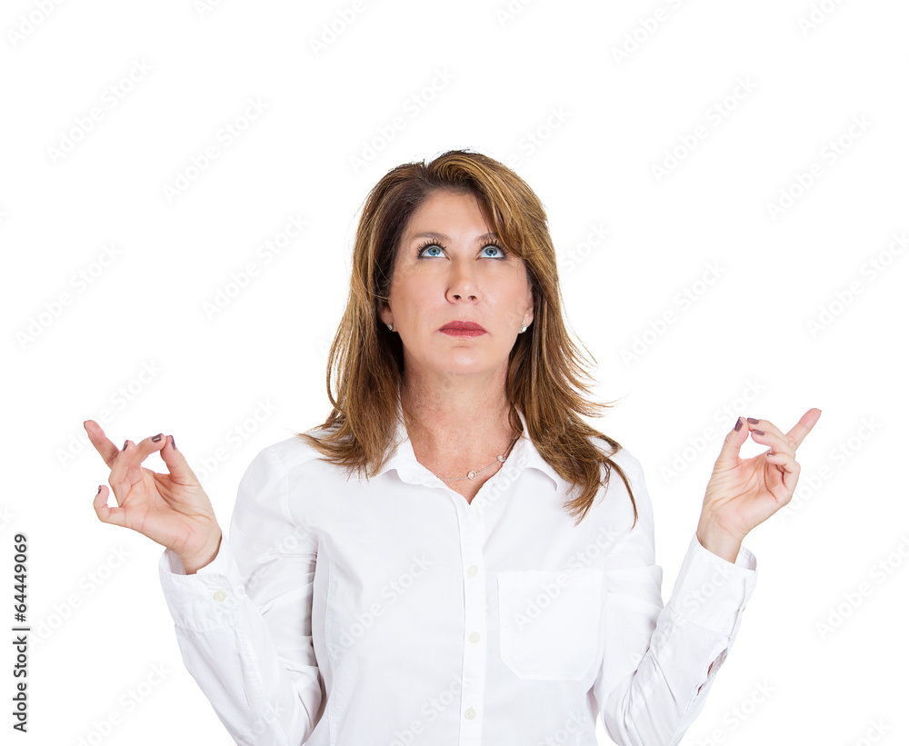 zen mode. woman taking deep breath, relaxing from daily routine zen mode. woman taking deep breath, relaxing from daily routine