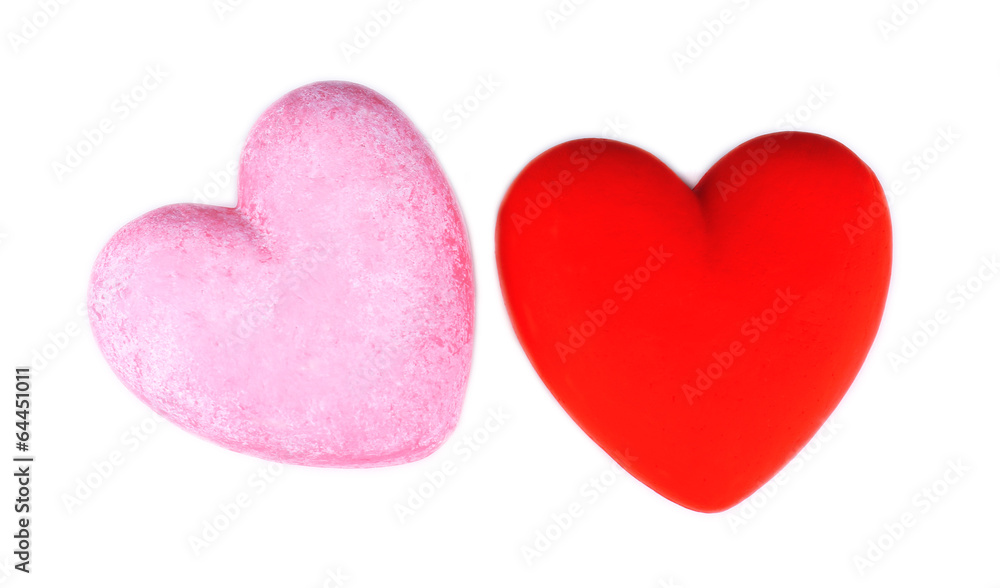 Two decorative hearts, isolated on white