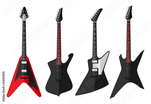 Set of isolated vintage guitars. Flat design