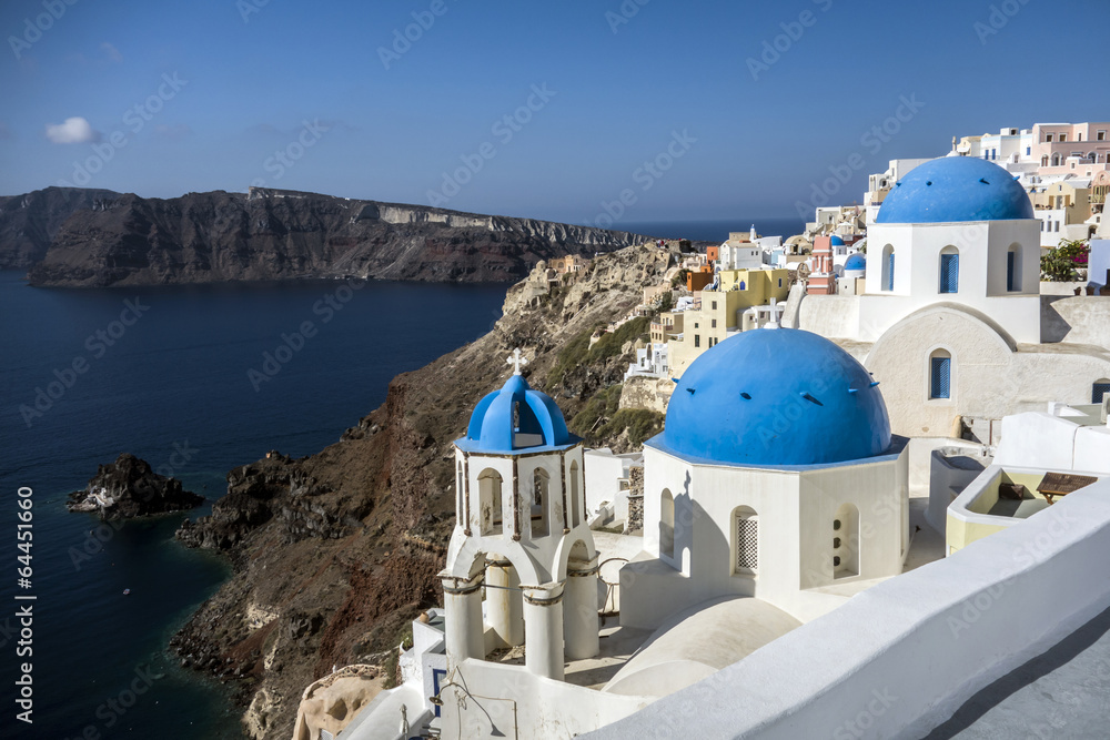 Blue and white church of Oia village ,Santorini