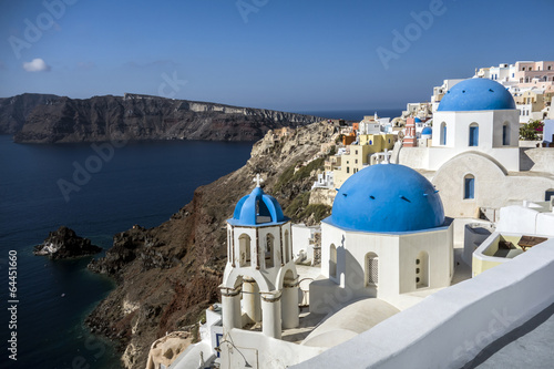 Blue and white church of Oia village  Santorini