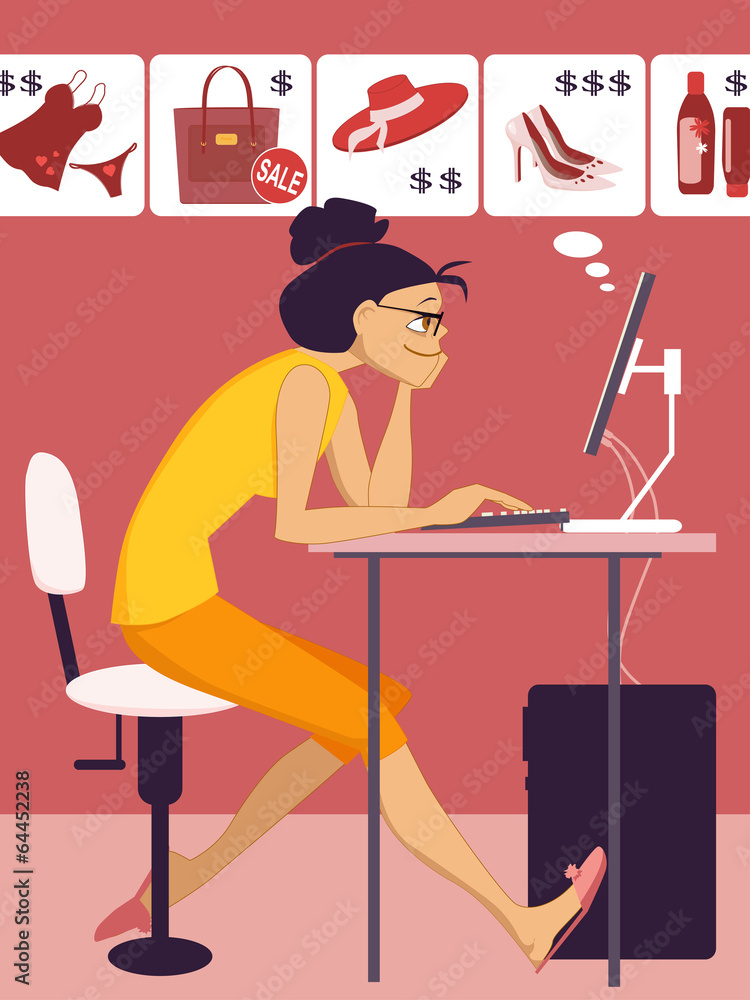 Fototapeta premium Woman shopping in an on-line store