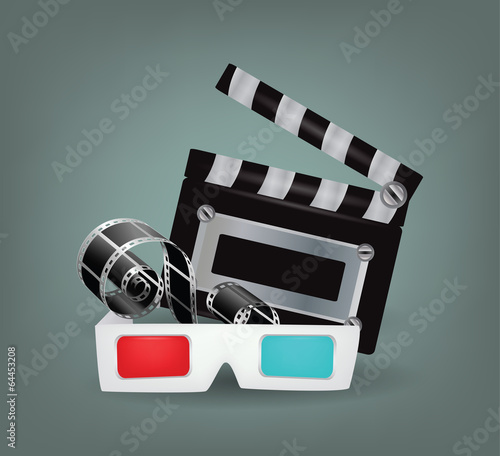Illustration of movie objects with 3d glasses