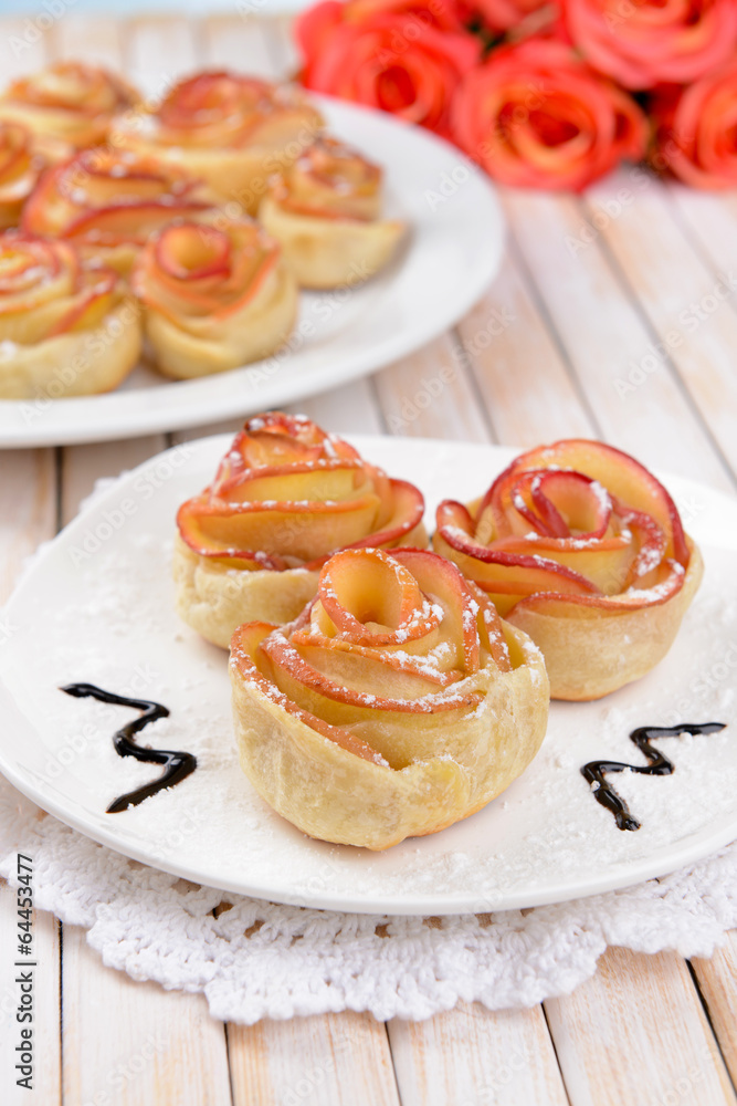 Tasty puff pastry with apple shaped roses Tasty puff pastry with apple shaped roses