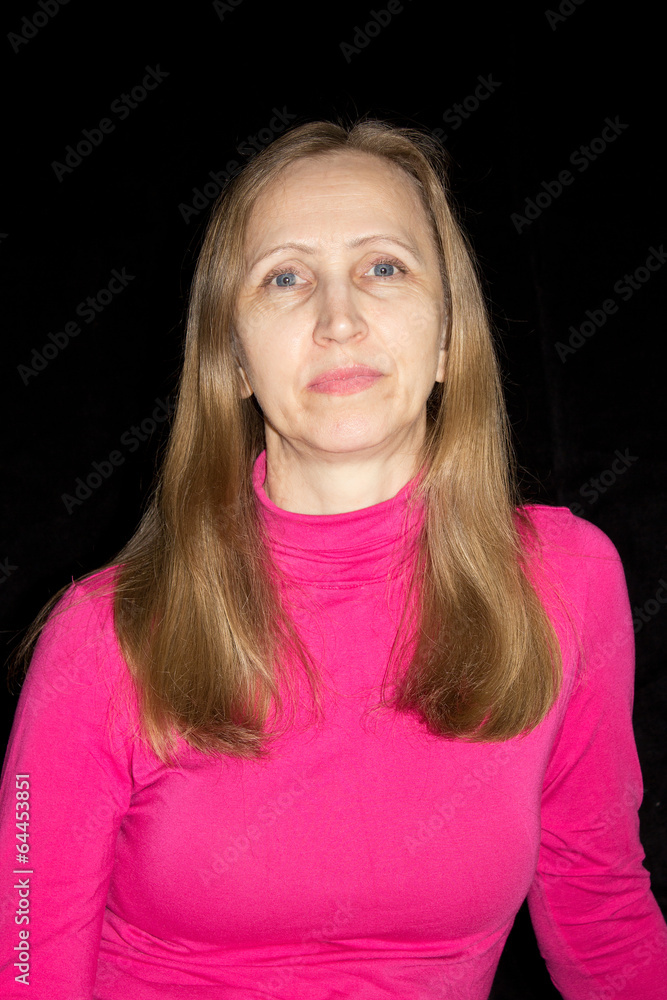 A woman in a red blouse A woman in a red blouse
