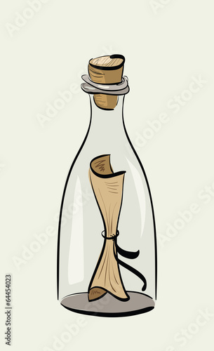 Illustration of hand drawn bottle with message