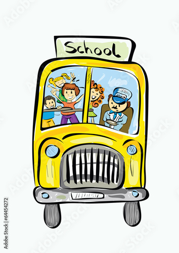 Illustration of hand drawn school bus