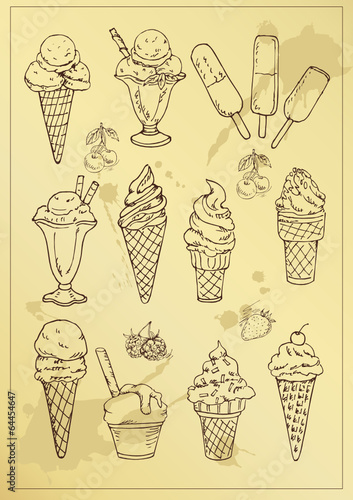 hand drawing  set of ice cream