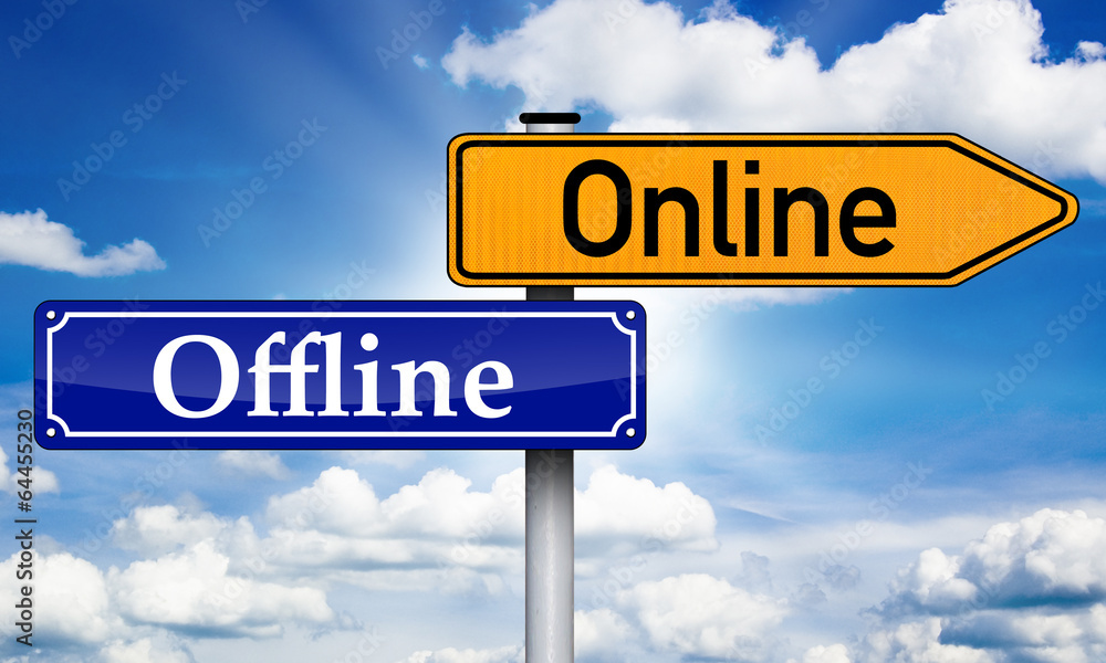 Fototapeta premium Wegweiser mit Offline und Online