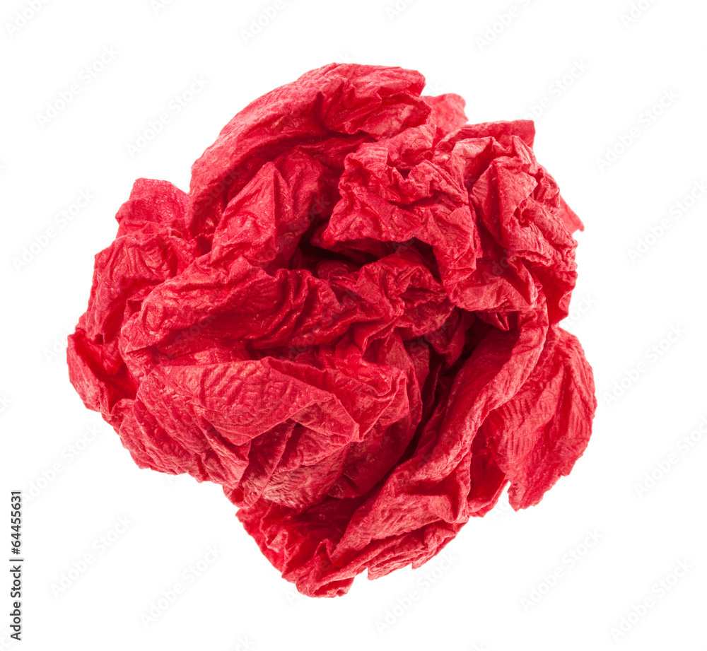 Crumpled red paper closeup, isolated on white background Crumpled red paper closeup, isolated on white background