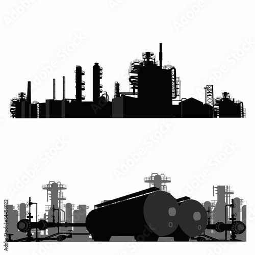 Vector illustration.Silhouette of an oil refinery