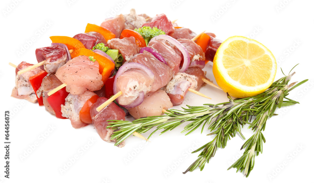 Raw pork kebab isolated on white Raw pork kebab isolated on white