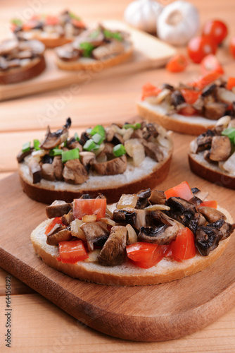 Delicious bruschetta with mushrooms