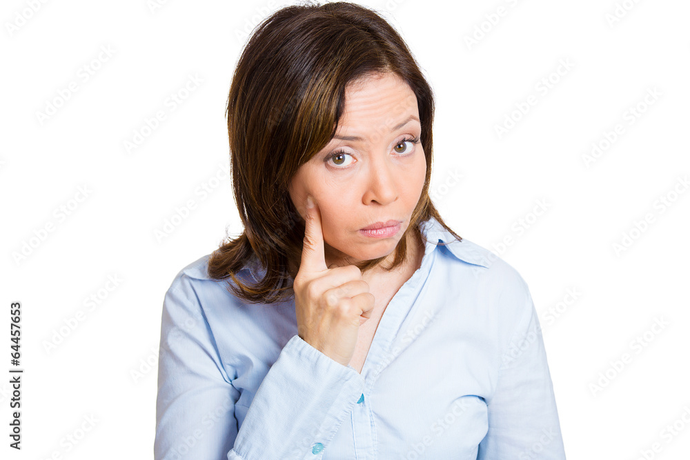 Headshot upset angry middle aged woman judging you Headshot upset angry middle aged woman judging you