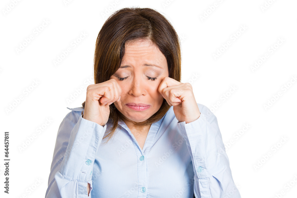 Crybaby. Portrait sad upset middle aged woman white Crybaby. Portrait sad upset middle aged woman white