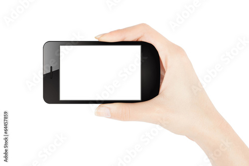 Female hand holding smart phone