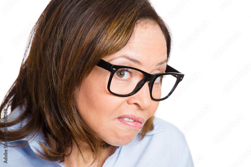Geek squad. Headshot funny looking woman with glasses Geek squad. Headshot funny looking woman with glasses